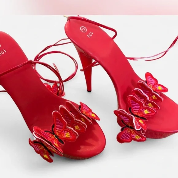 Elegant Red Butterfly Heels - Picture 3 of 4